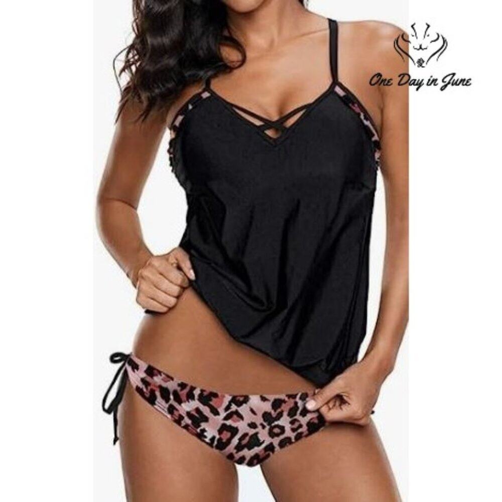 Dokotoo Tie Side Blouson Tankini Swimsuit Size M